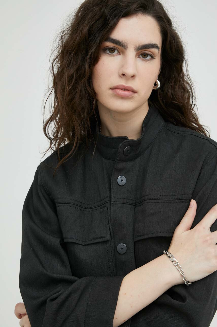 G-Star Raw Памучна рокля в черно къс модел с уголемена кройка - Pepit.bg