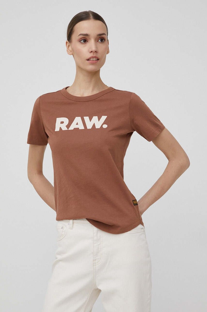 G-Star Raw Памучна тениска в кафяво - Pepit.bg