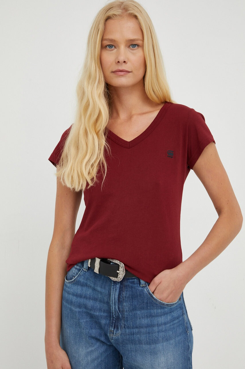G-Star Raw Памучна тениска в бордо - Pepit.bg