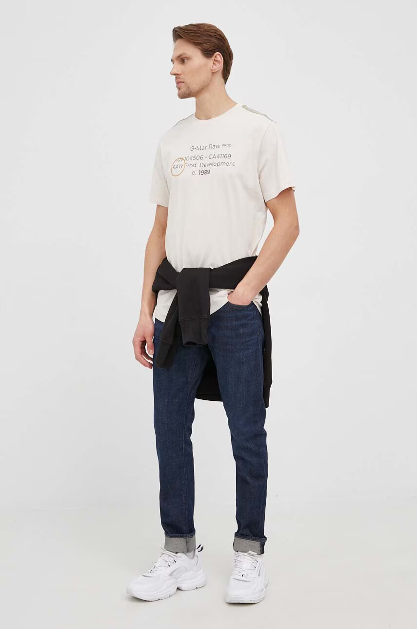 G-Star Raw Памучна тениска в бежово с принт - Pepit.bg
