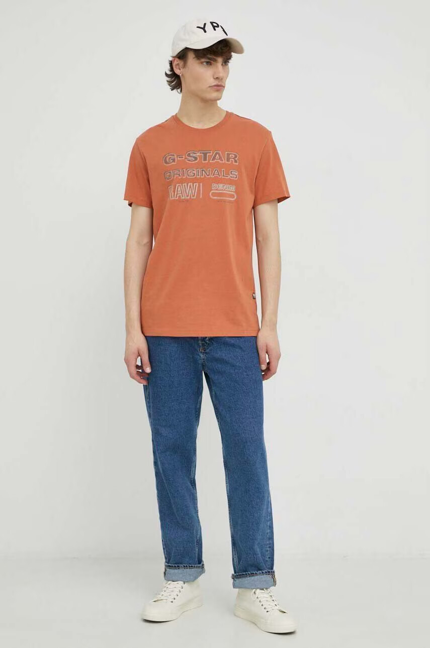 G-Star Raw Памучна тениска в оранжево с принт - Pepit.bg