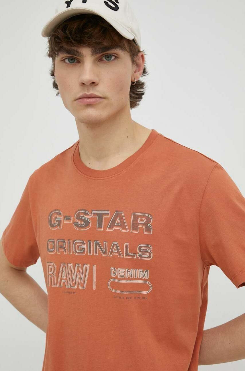 G-Star Raw Памучна тениска в оранжево с принт - Pepit.bg