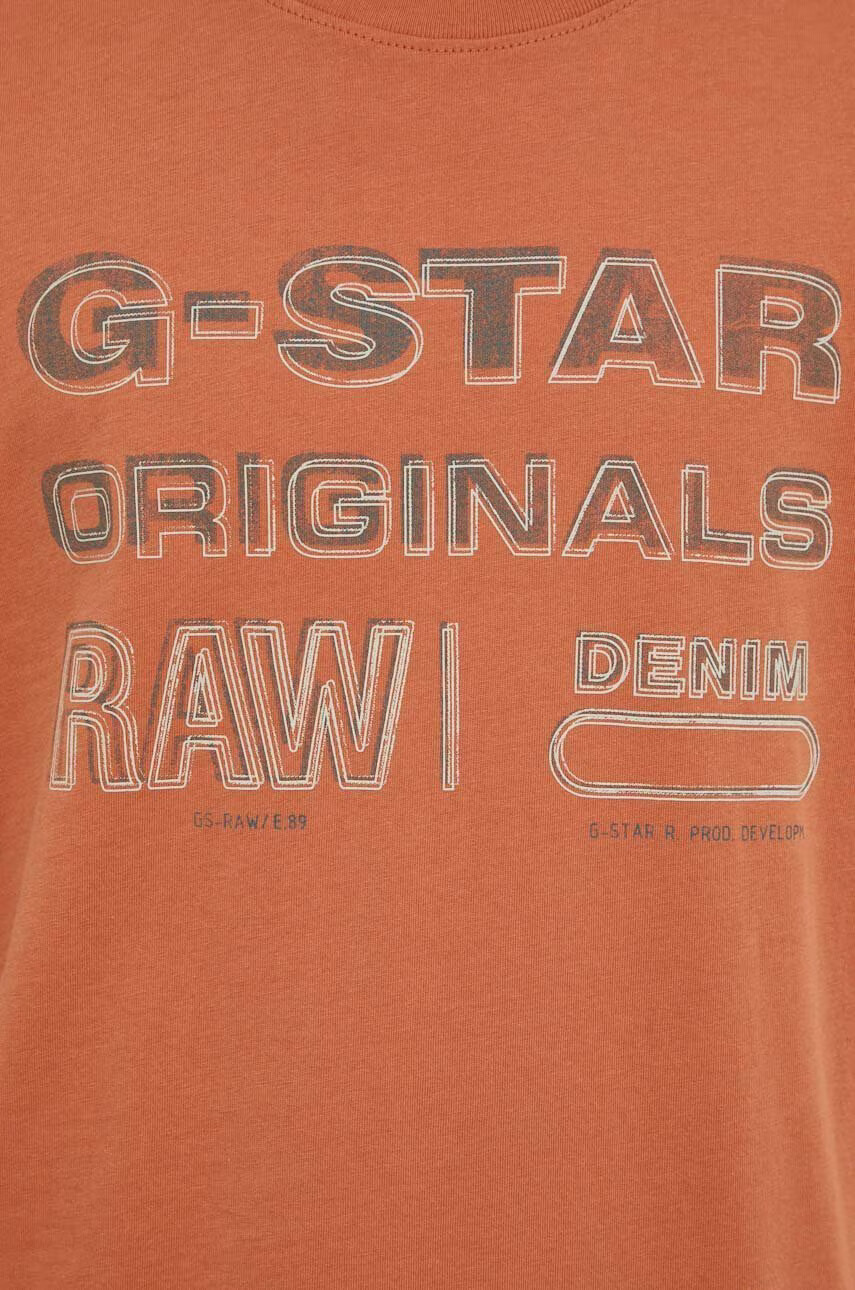 G-Star Raw Памучна тениска в оранжево с принт - Pepit.bg
