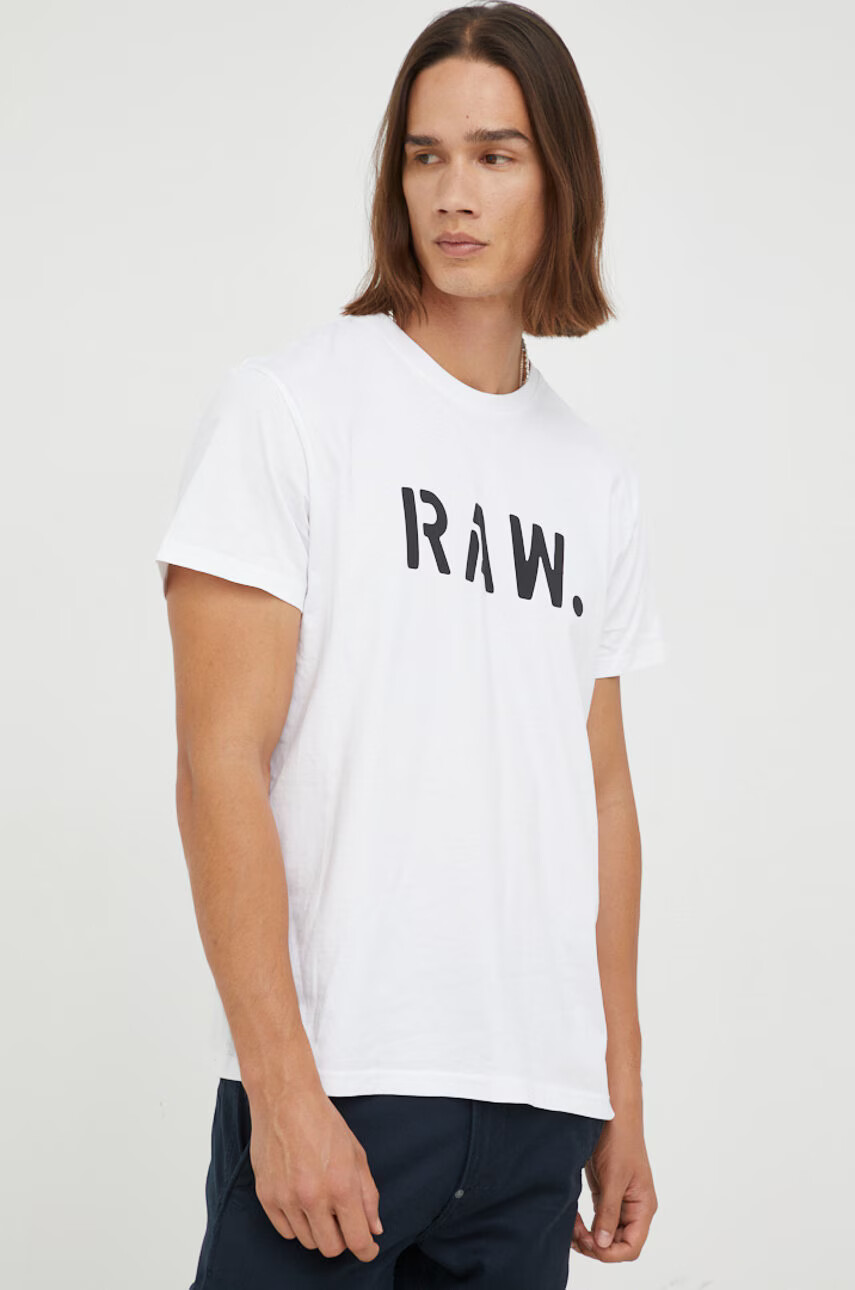 G-Star Raw Памучна тениска в бяло с принт - Pepit.bg