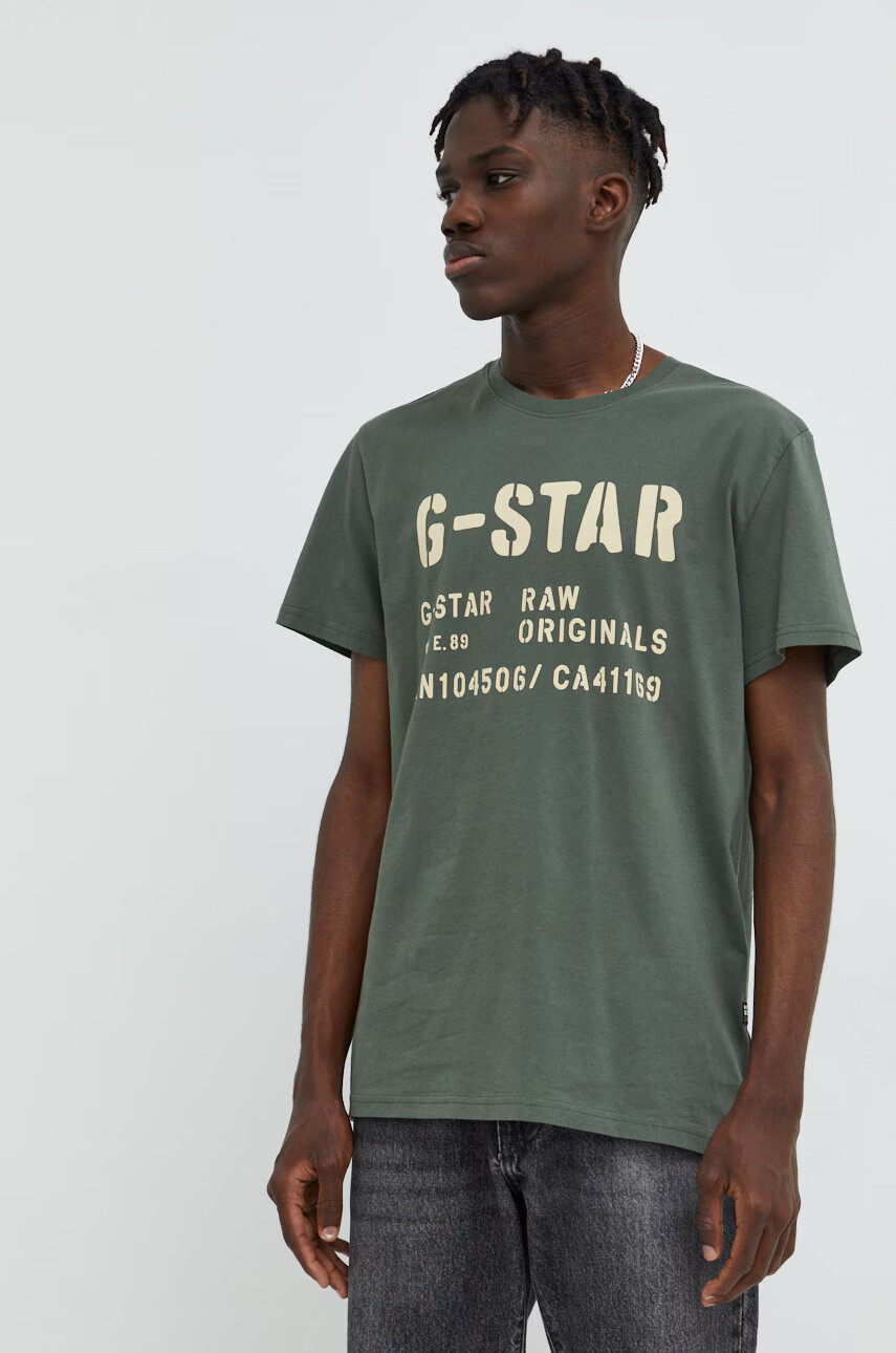 G-Star Raw Памучна тениска в зелено с принт - Pepit.bg