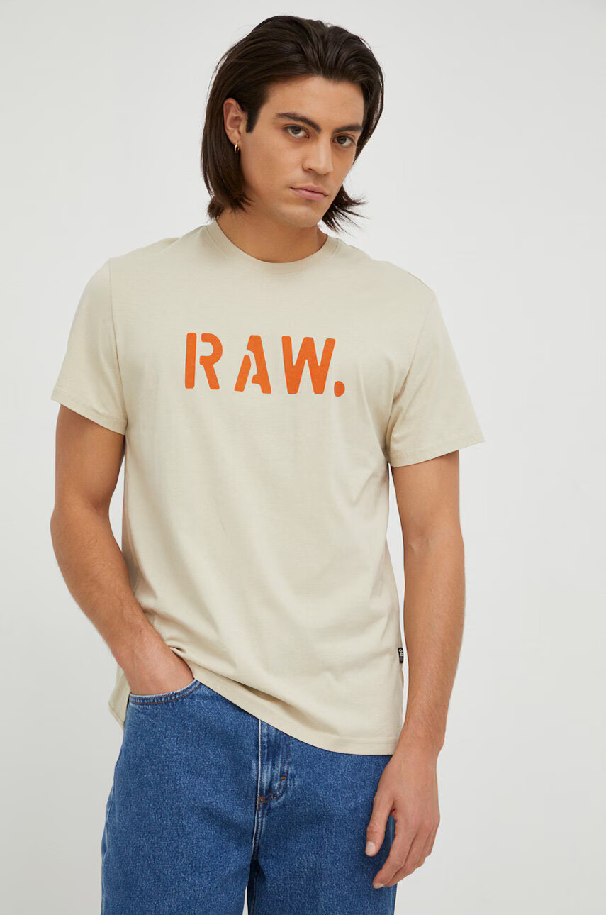 G-Star Raw Памучна тениска в бежово с принт - Pepit.bg