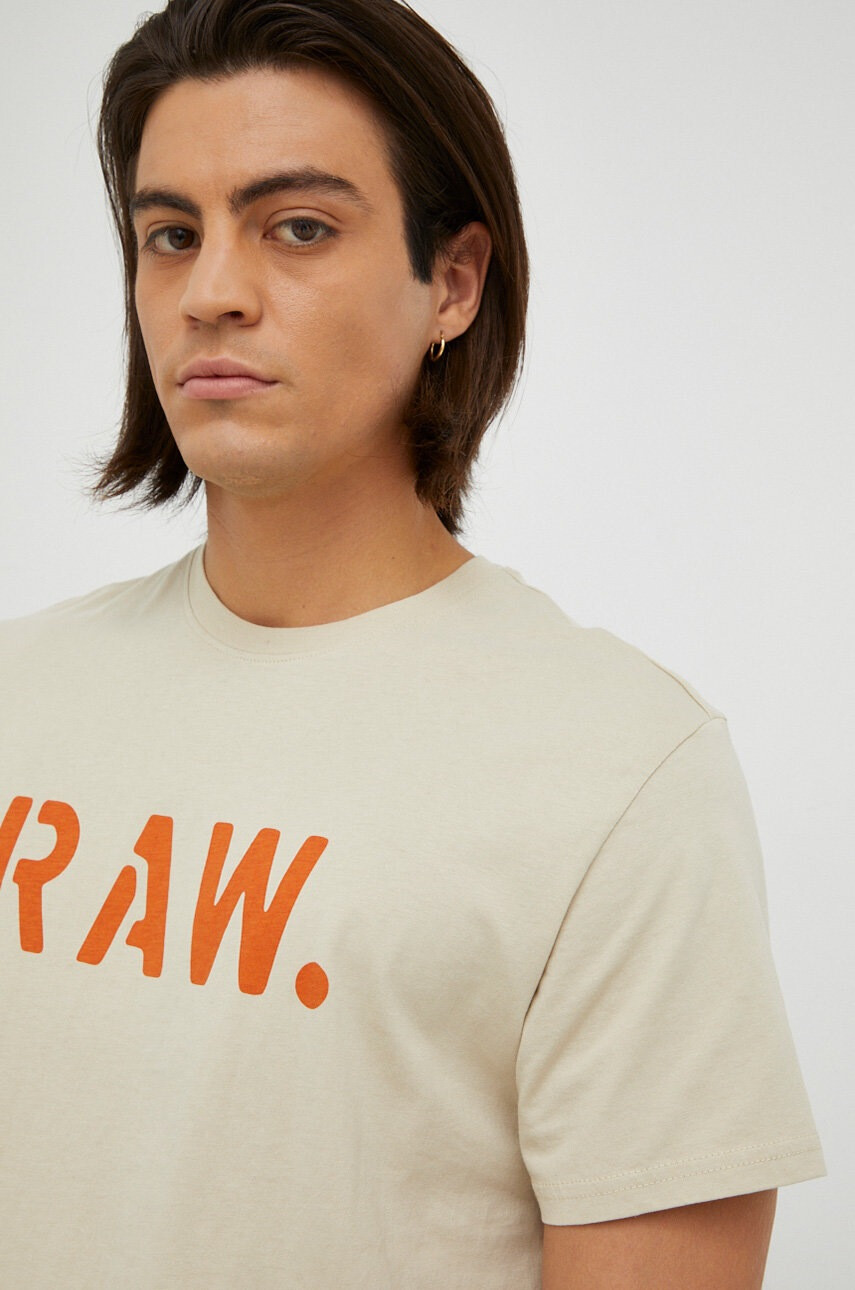 G-Star Raw Памучна тениска в бежово с принт - Pepit.bg