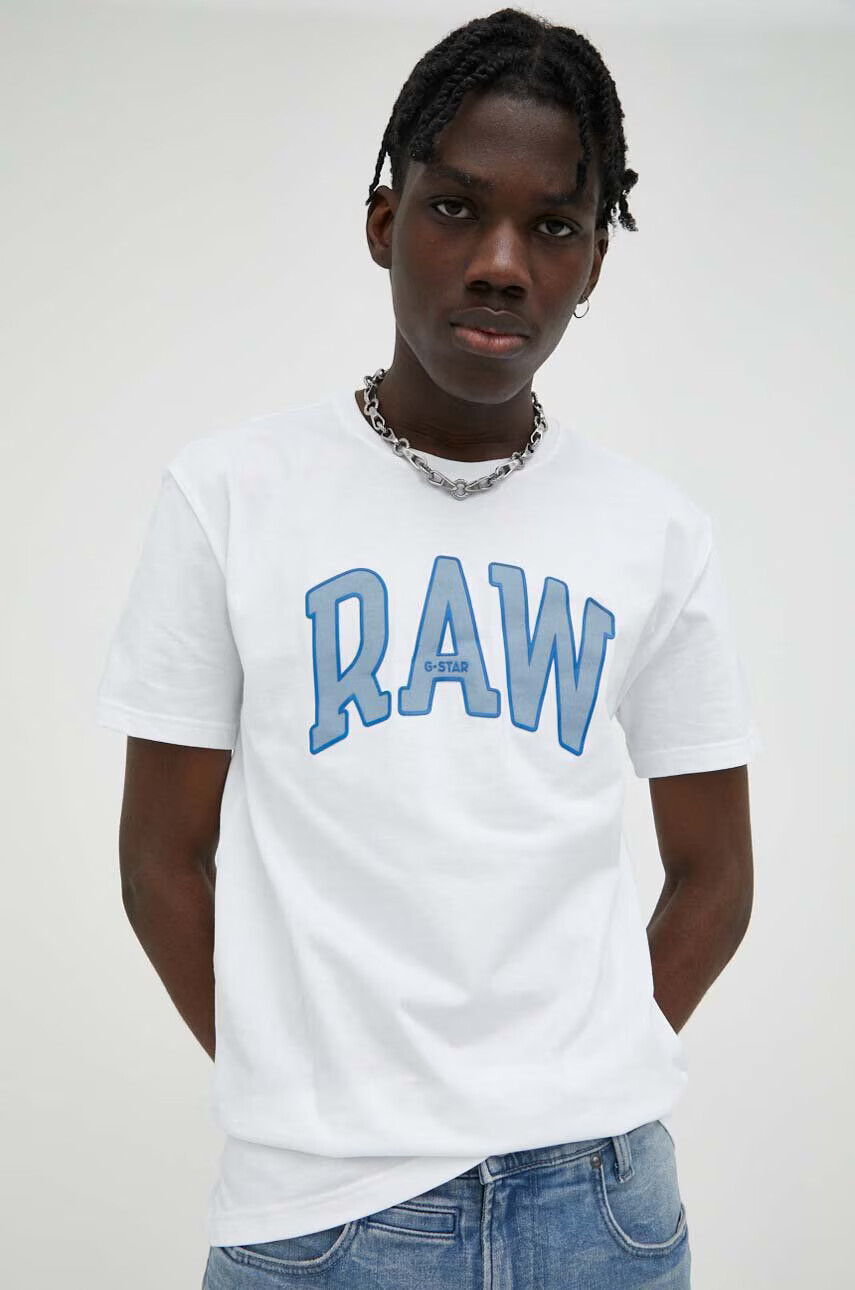 G-Star Raw Памучна тениска в бяло с принт - Pepit.bg