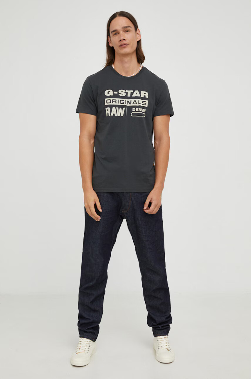 G-Star Raw Памучна тениска в сиво с принт - Pepit.bg