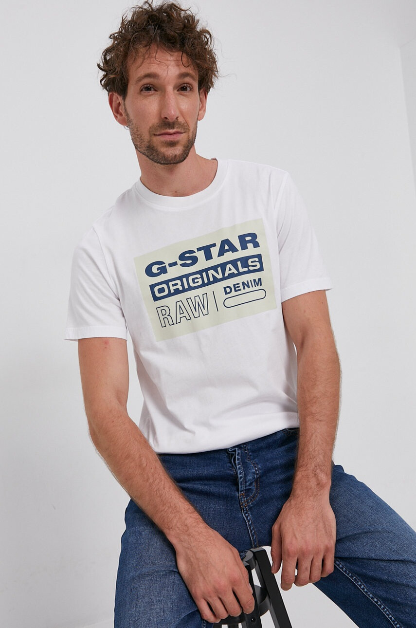 G-Star Raw Памучна тениска в бяло с принт - Pepit.bg