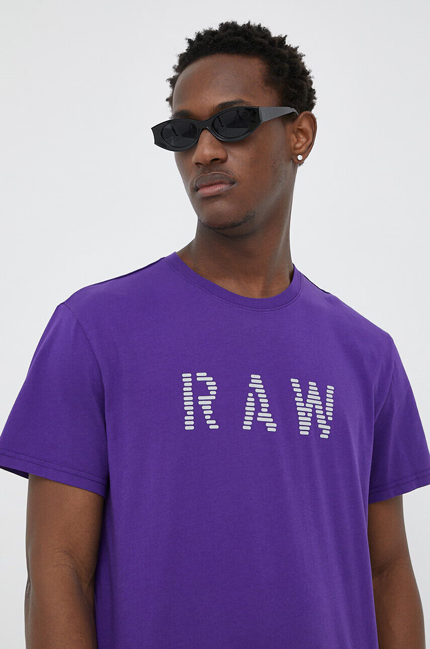 G-Star Raw Памучна тениска в лилаво с принт - Pepit.bg