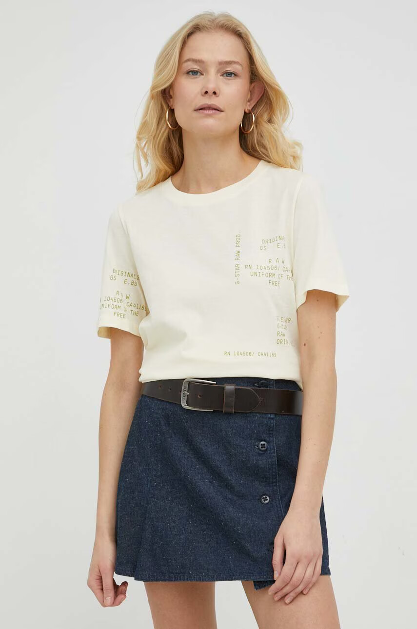 G-Star Raw Памучна тениска в бежово - Pepit.bg
