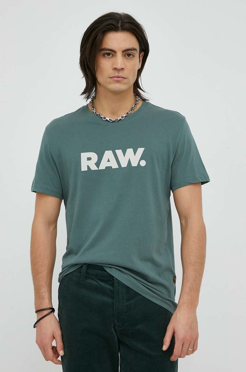 G-Star Raw Памучна тениска в зелено с принт - Pepit.bg