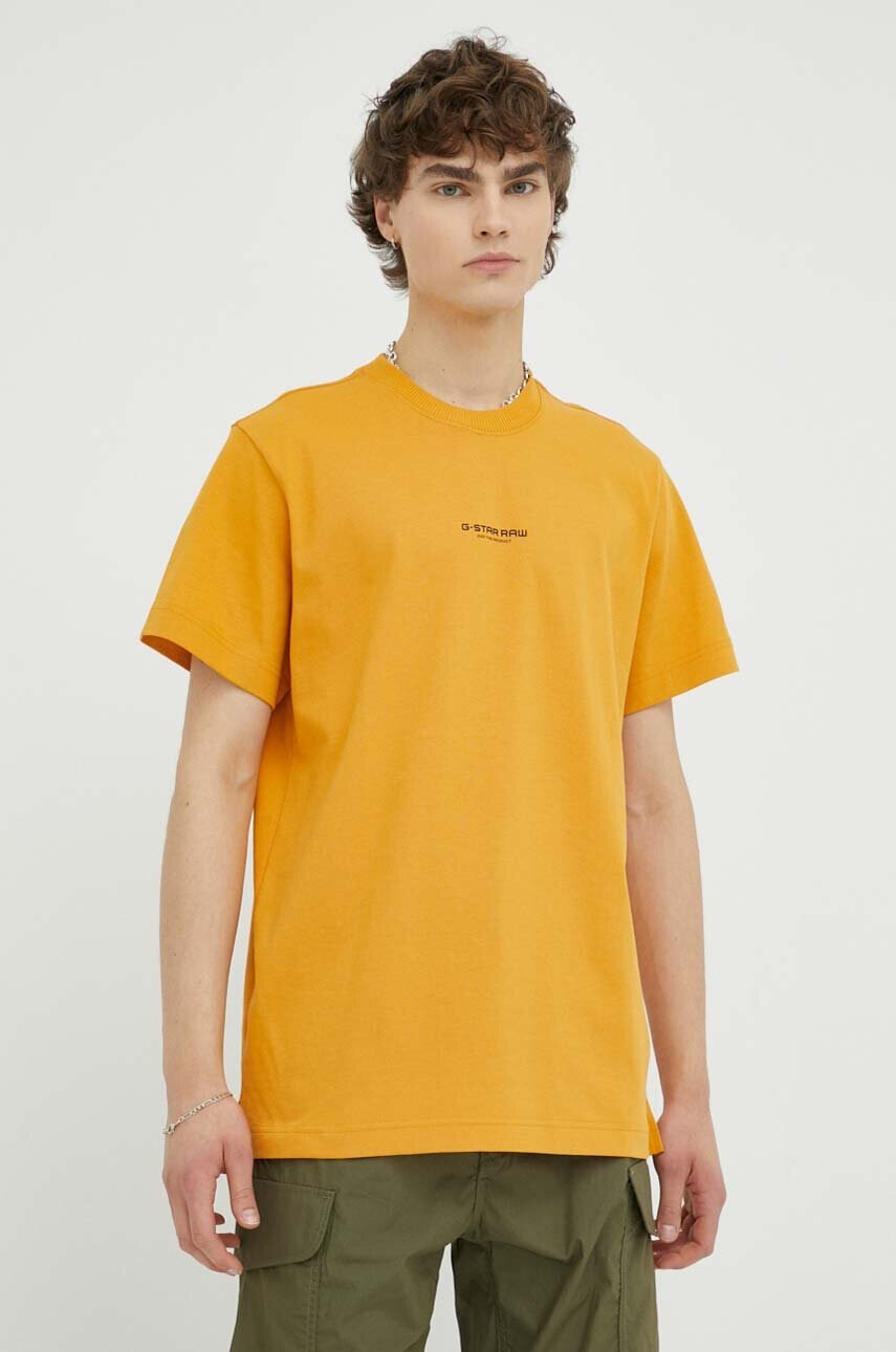 G-Star Raw Памучна тениска в жълто с принт - Pepit.bg