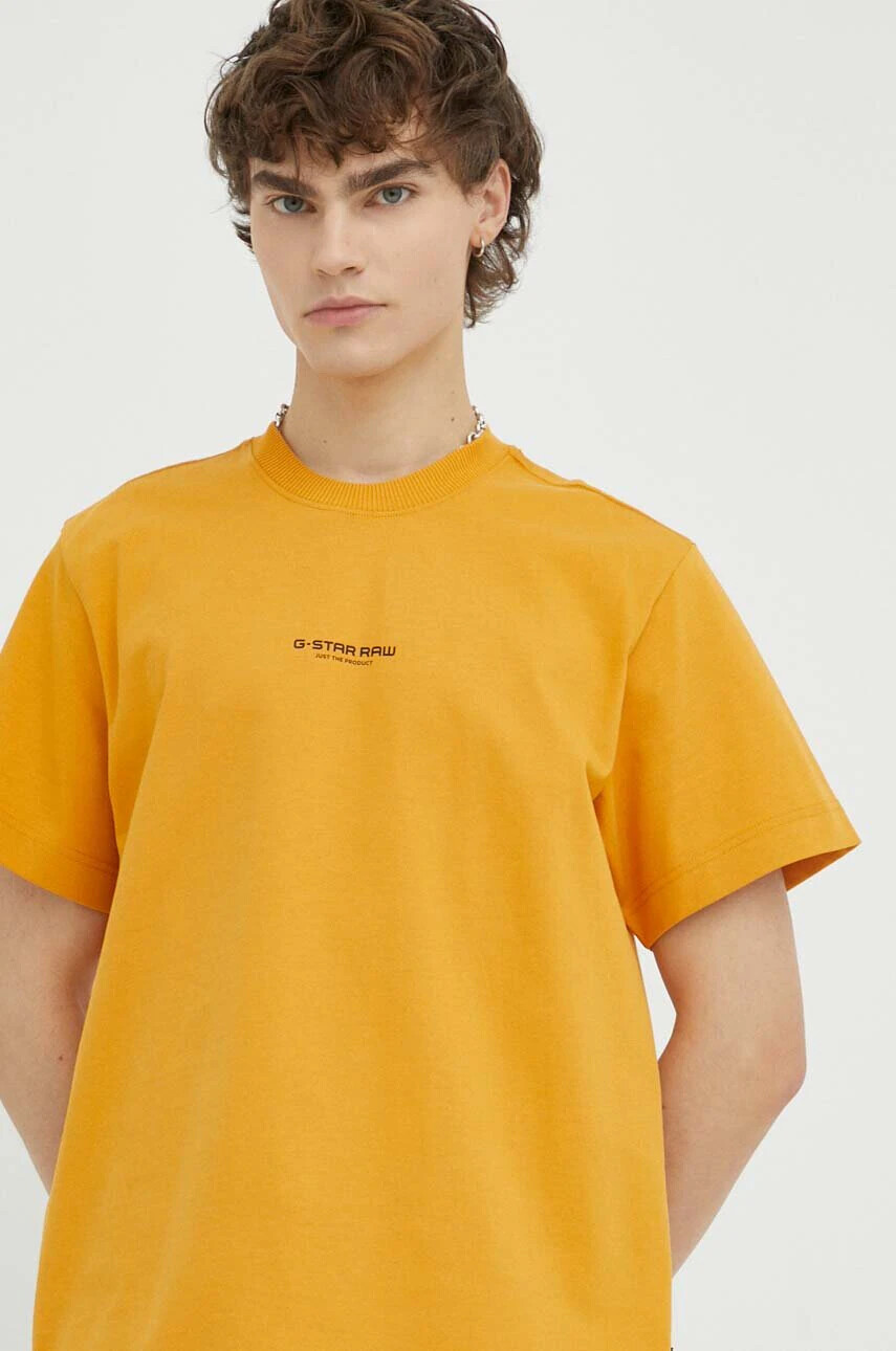 G-Star Raw Памучна тениска в жълто с принт - Pepit.bg