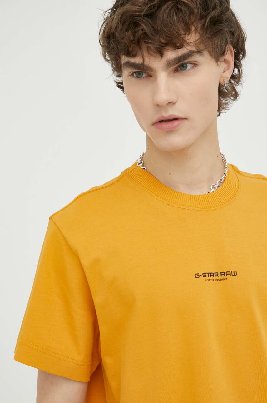 G-Star Raw Памучна тениска в жълто с принт - Pepit.bg