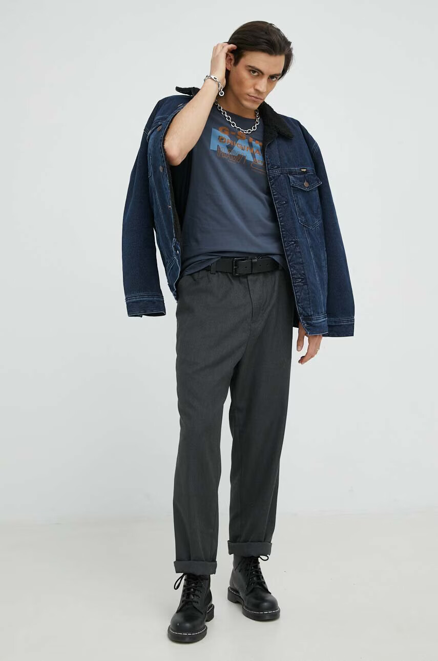 G-Star Raw Памучна тениска в сиво с принт - Pepit.bg