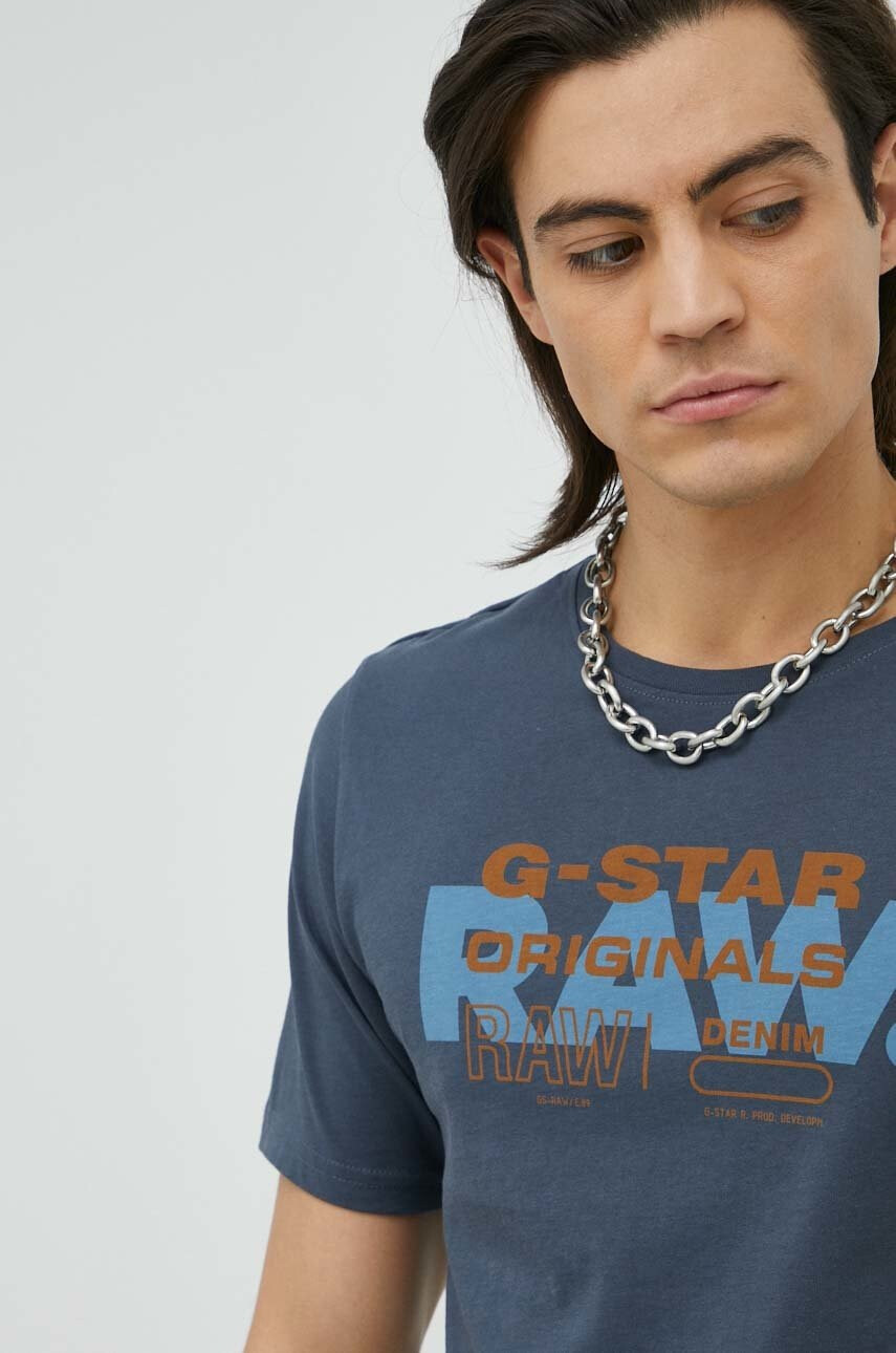 G-Star Raw Памучна тениска в сиво с принт - Pepit.bg