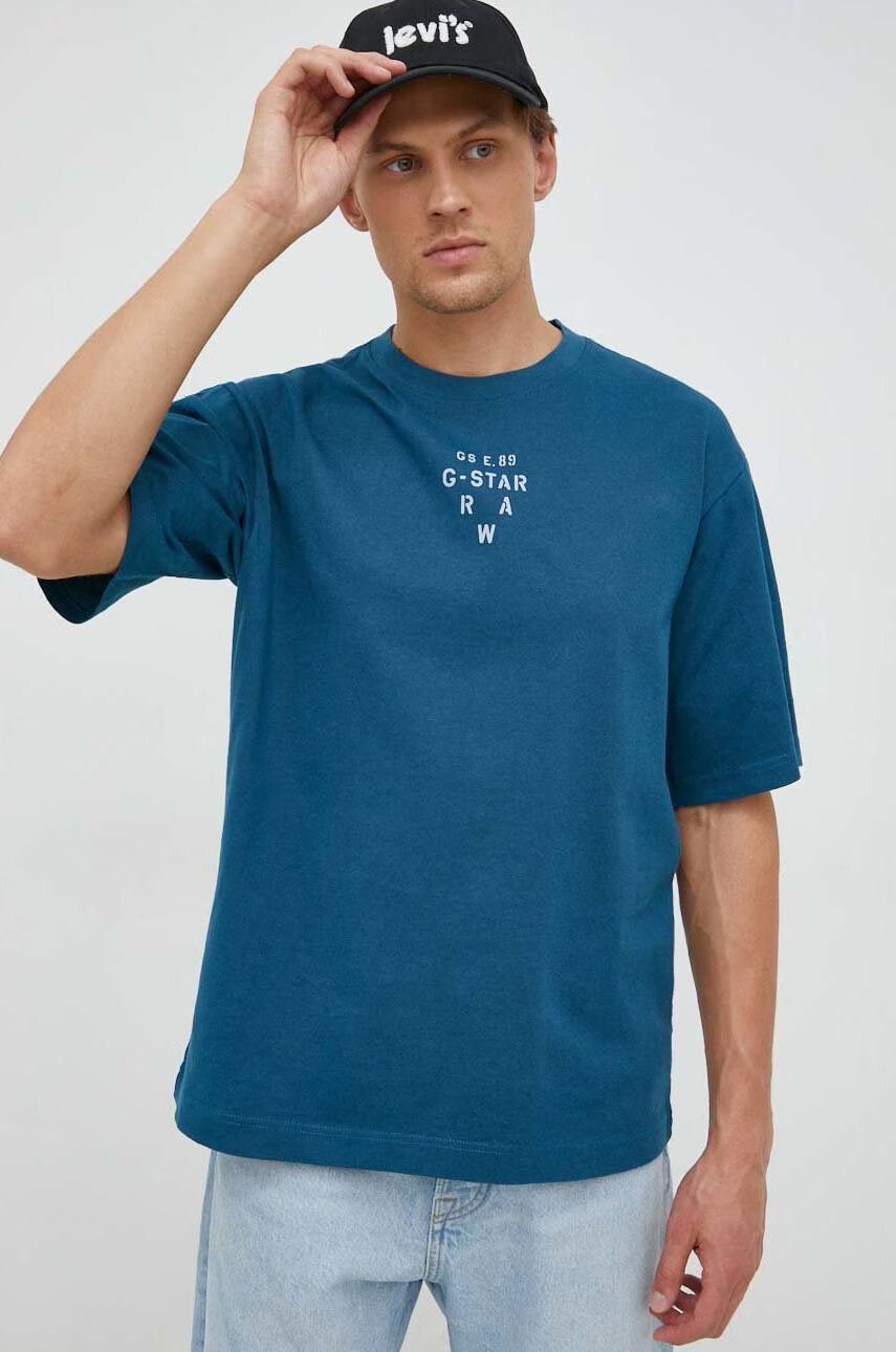 G-Star Raw Памучна тениска в тюркоазено с принт - Pepit.bg