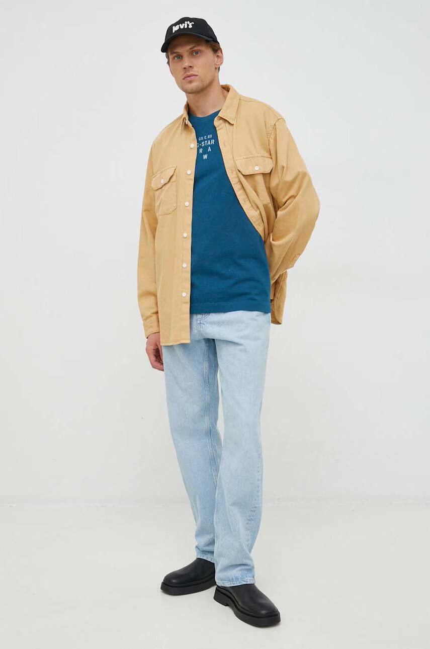 G-Star Raw Памучна тениска в тюркоазено с принт - Pepit.bg