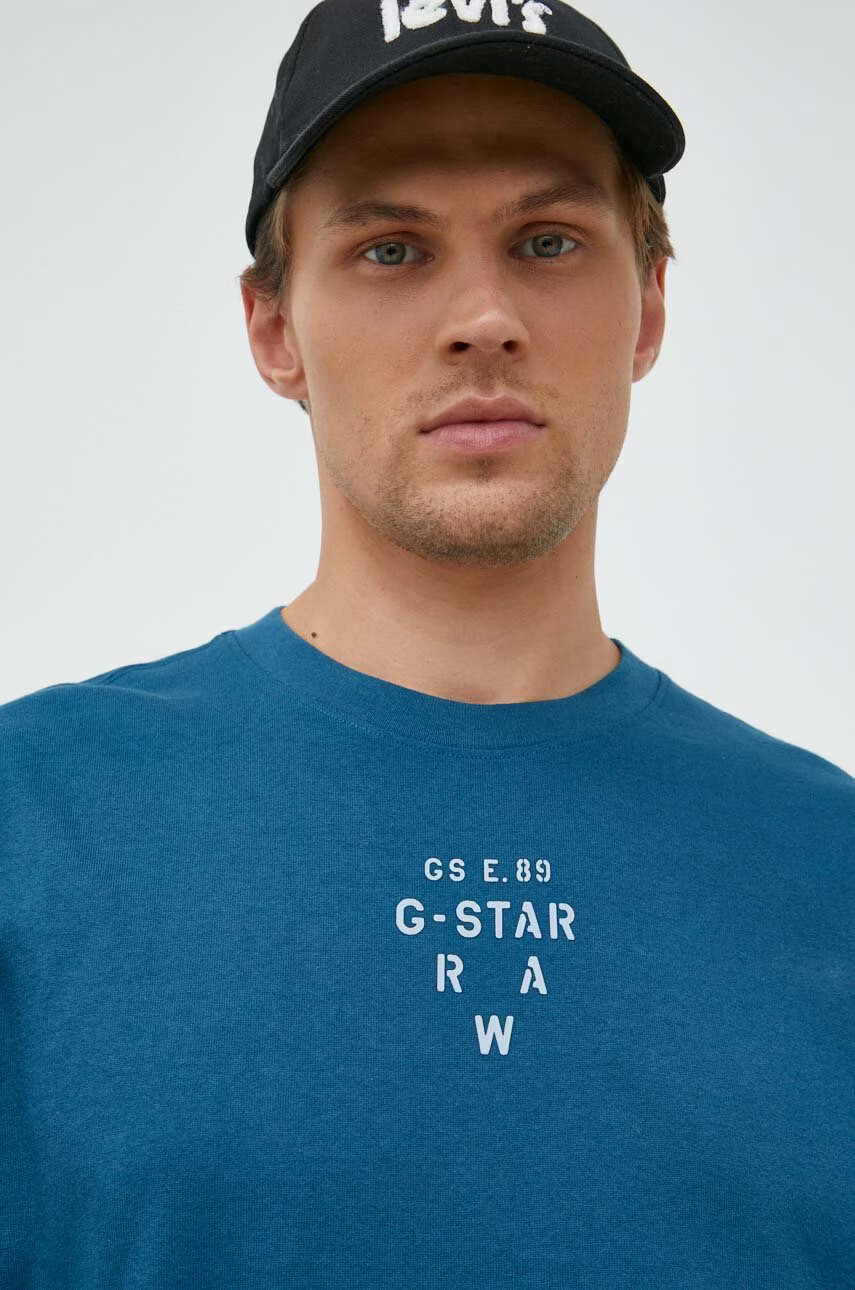 G-Star Raw Памучна тениска в тюркоазено с принт - Pepit.bg