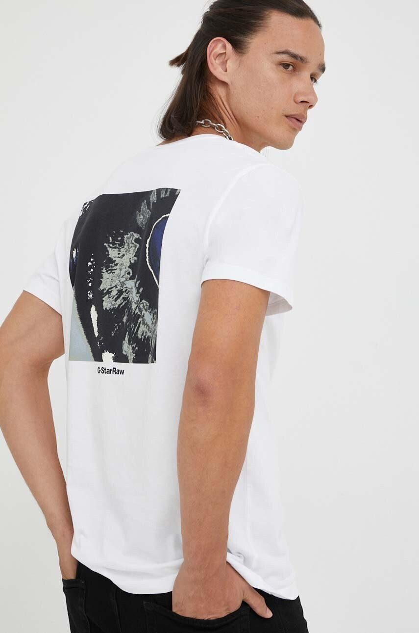 G-Star Raw Памучна тениска в бяло с принт - Pepit.bg