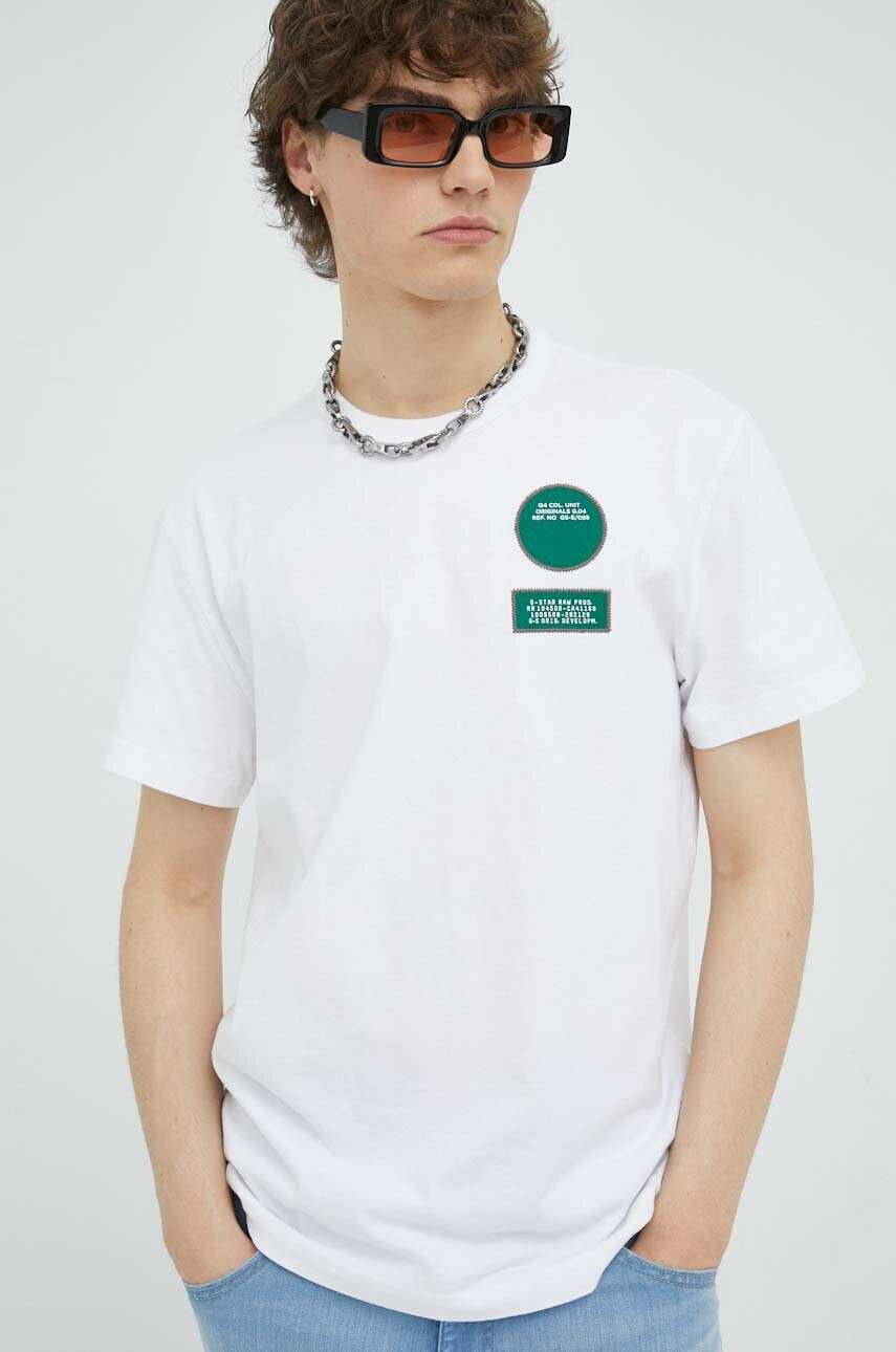 G-Star Raw Памучна тениска в бяло с апликация - Pepit.bg
