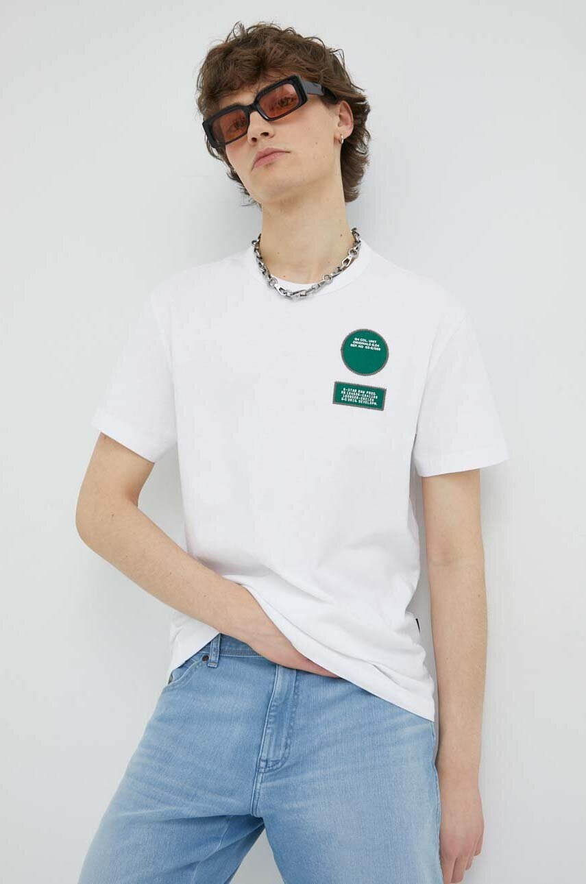 G-Star Raw Памучна тениска в бяло с апликация - Pepit.bg