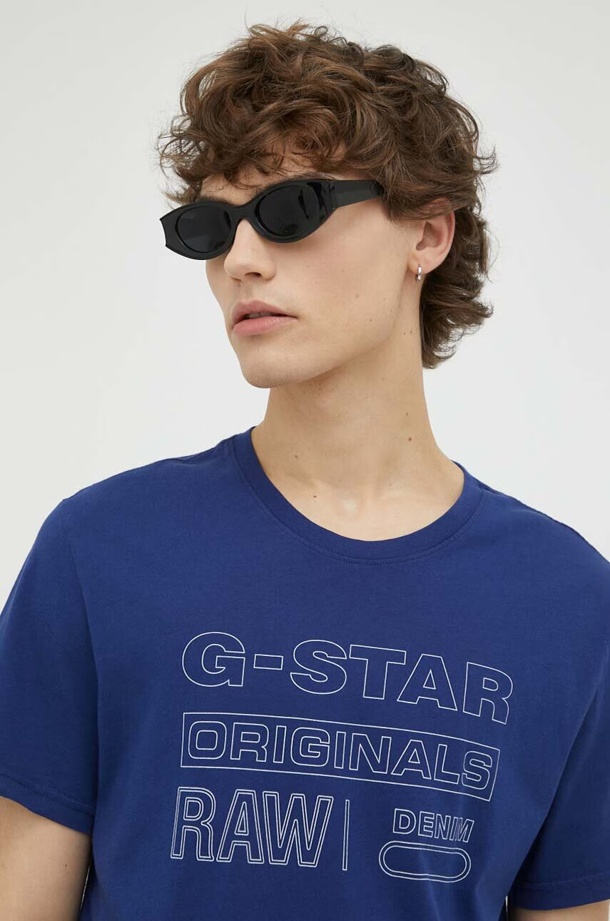 G-Star Raw Памучна тениска в тъмносиньо с принт - Pepit.bg