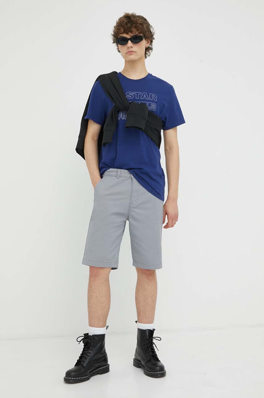 G-Star Raw Памучна тениска в тъмносиньо с принт - Pepit.bg