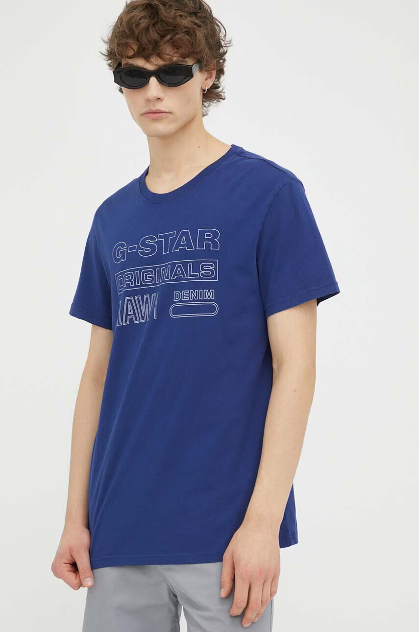 G-Star Raw Памучна тениска в тъмносиньо с принт - Pepit.bg