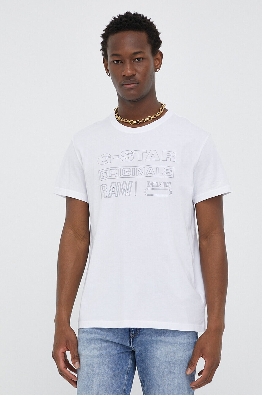 G-Star Raw Памучна тениска в бяло с принт - Pepit.bg