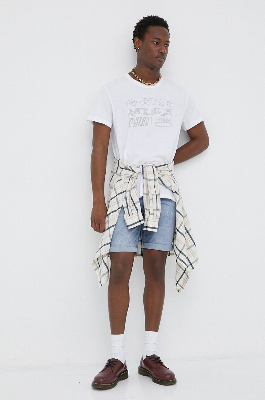 G-Star Raw Памучна тениска в бяло с принт - Pepit.bg