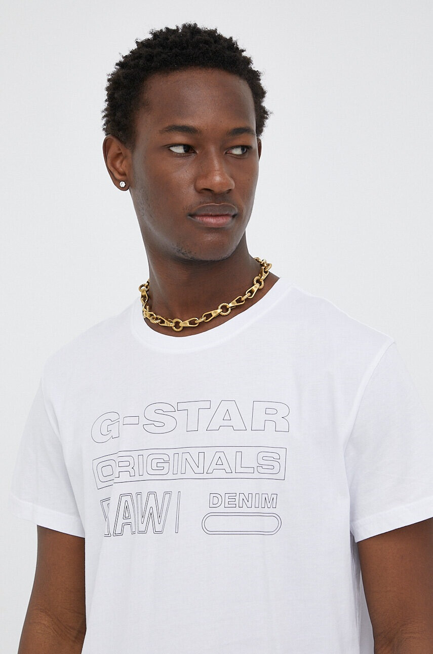 G-Star Raw Памучна тениска в бяло с принт - Pepit.bg