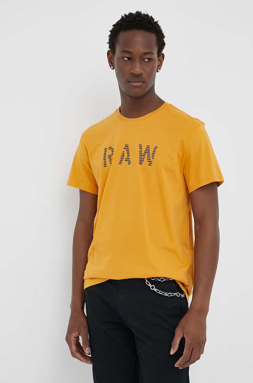 G-Star Raw Памучна тениска в жълто с принт - Pepit.bg