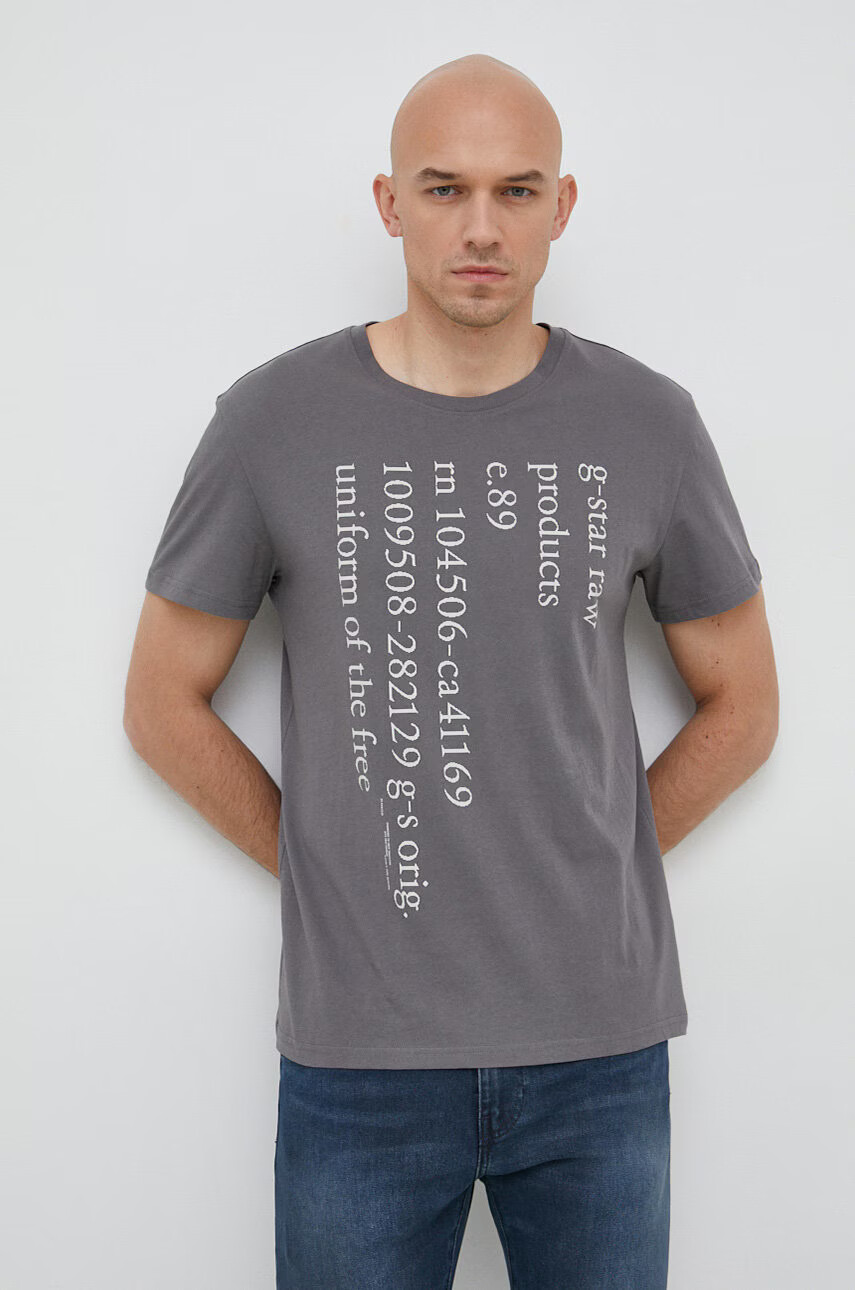 G-Star Raw Памучна тениска в сиво с принт - Pepit.bg