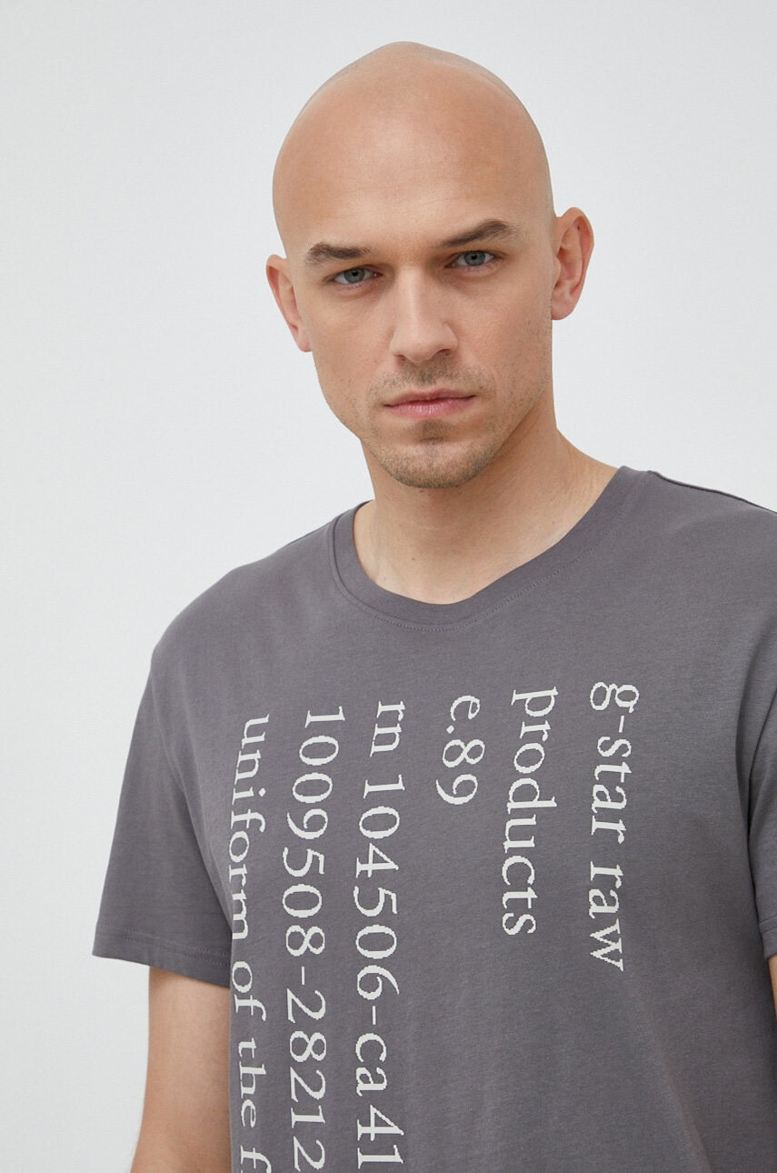 G-Star Raw Памучна тениска в сиво с принт - Pepit.bg