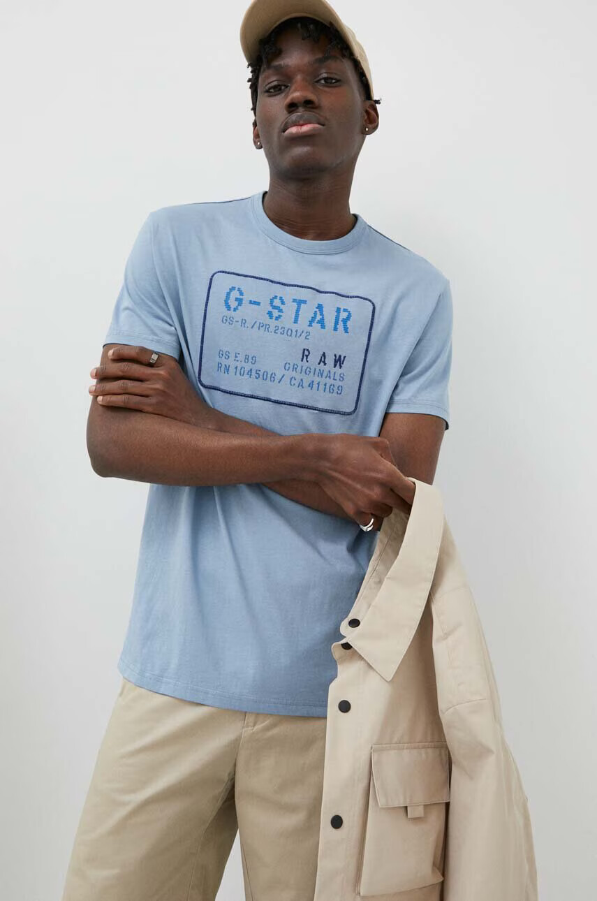 G-Star Raw Памучна тениска в синьо с апликация - Pepit.bg