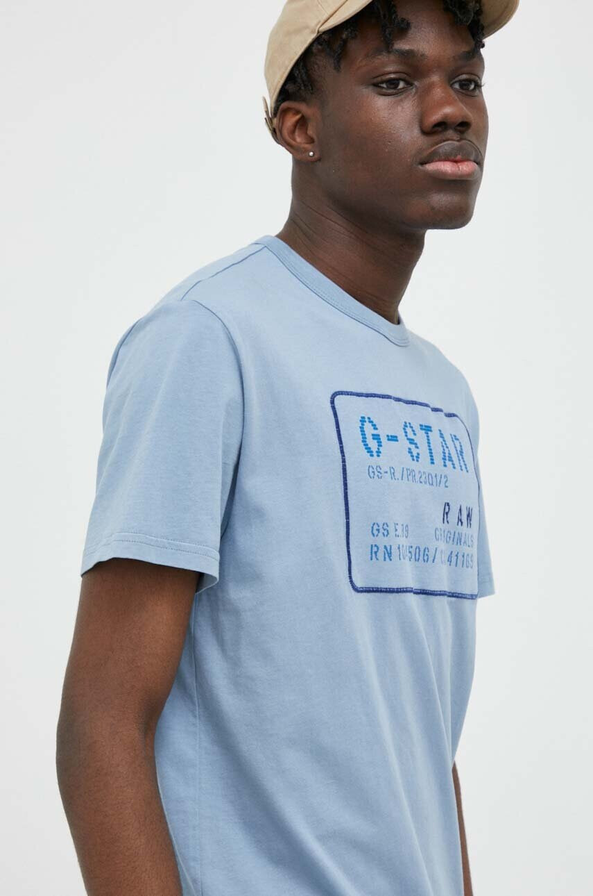 G-Star Raw Памучна тениска в синьо с апликация - Pepit.bg