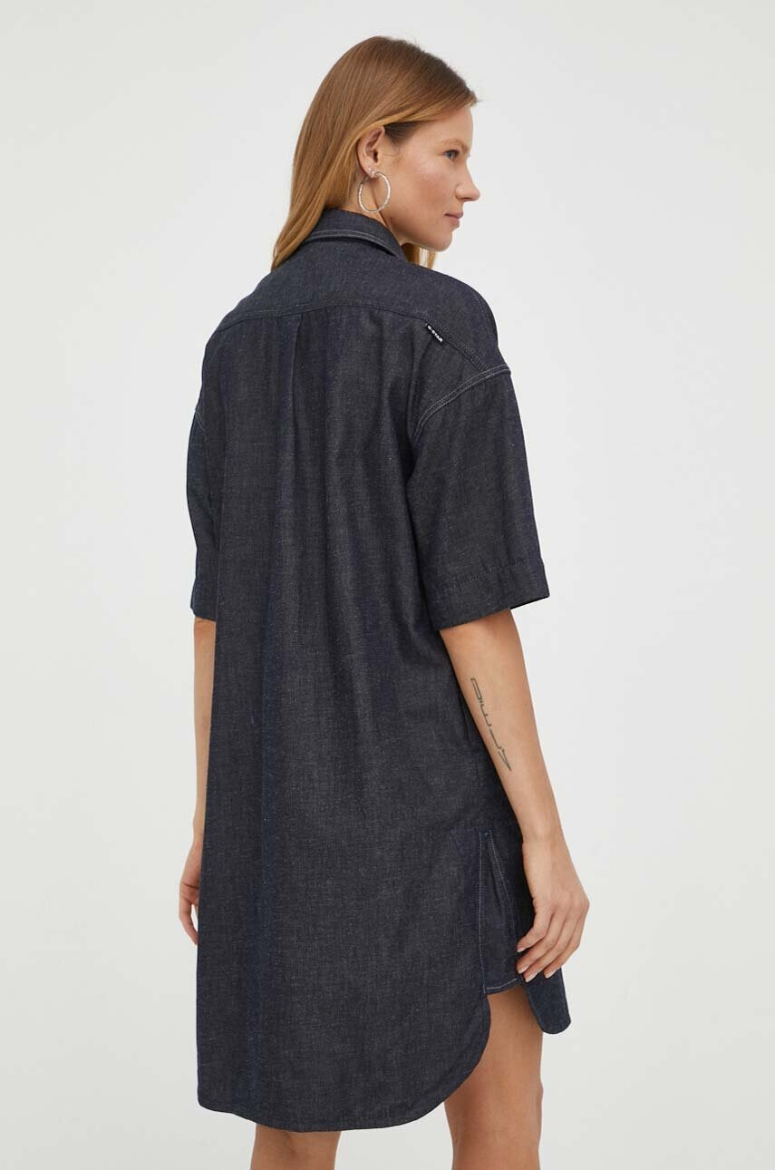 G-Star Raw Рокля с лен в тъмносиньо къс модел с уголемена кройка - Pepit.bg