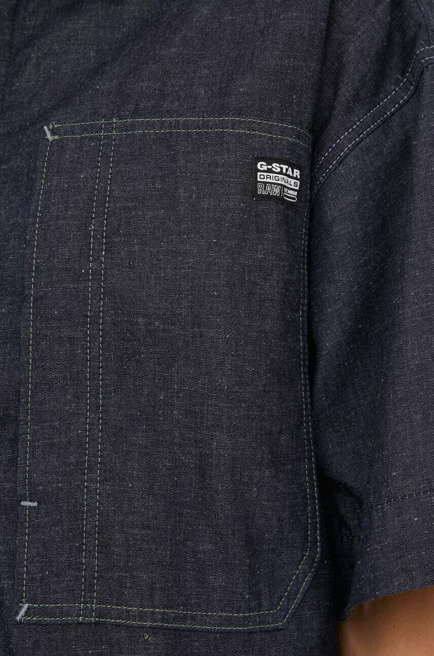 G-Star Raw Рокля с лен в тъмносиньо къс модел с уголемена кройка - Pepit.bg