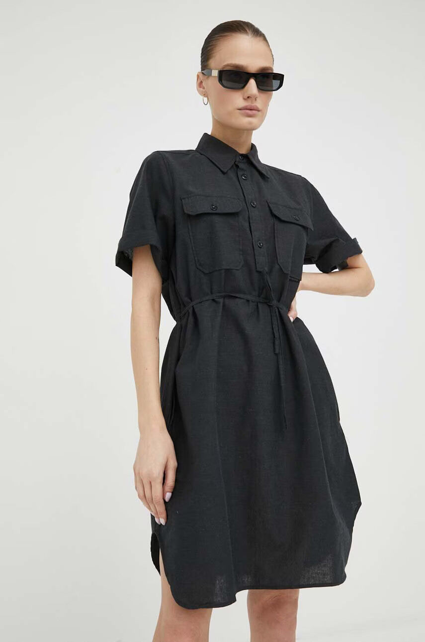 G-Star Raw Рокля с лен в сиво къс модел разкроен модел - Pepit.bg