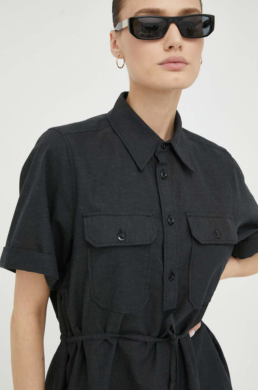 G-Star Raw Рокля с лен в сиво къс модел разкроен модел - Pepit.bg