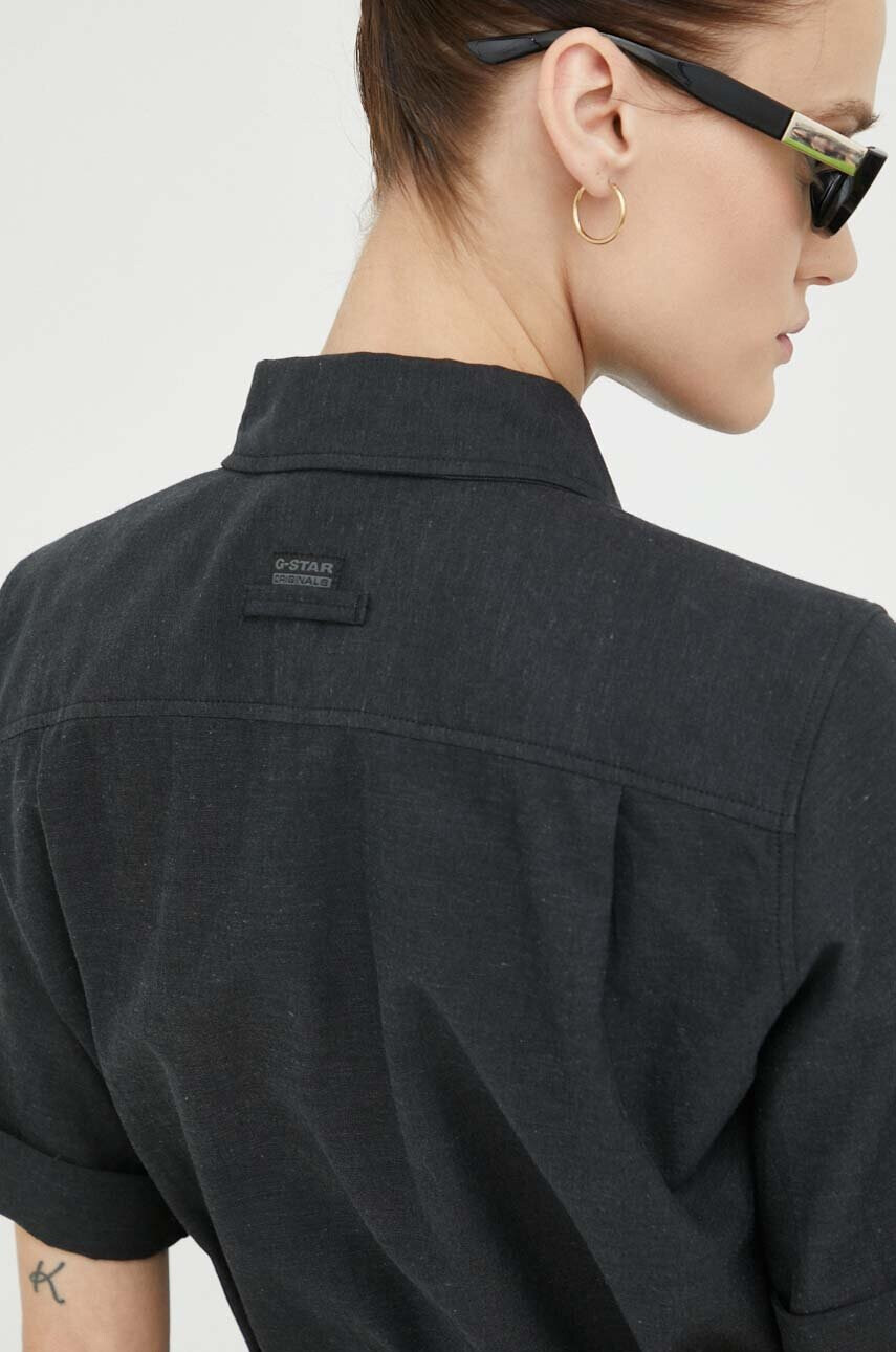 G-Star Raw Рокля с лен в сиво къс модел разкроен модел - Pepit.bg