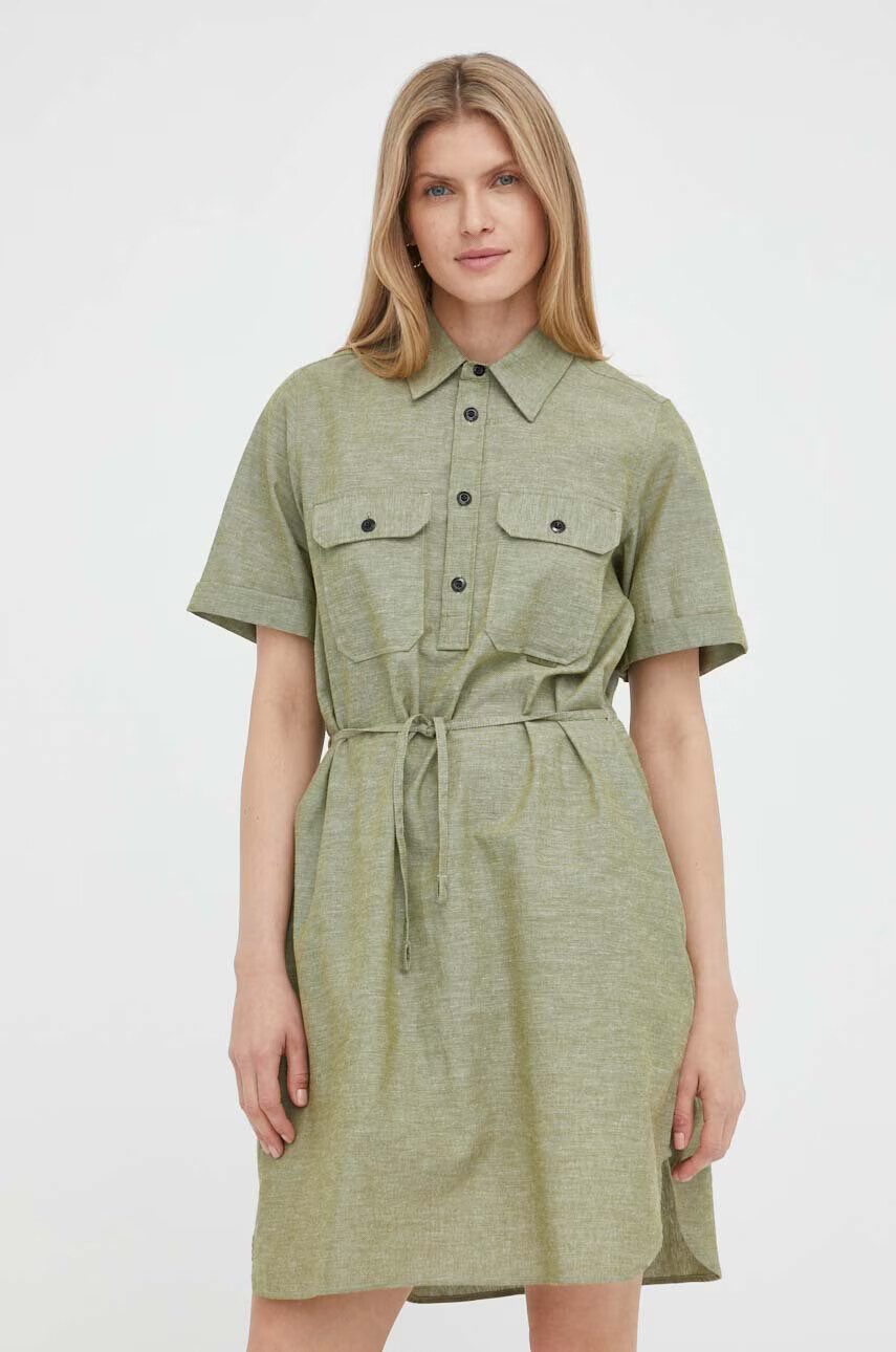G-Star Raw Рокля с лен в зелено къс модел разкроен модел - Pepit.bg