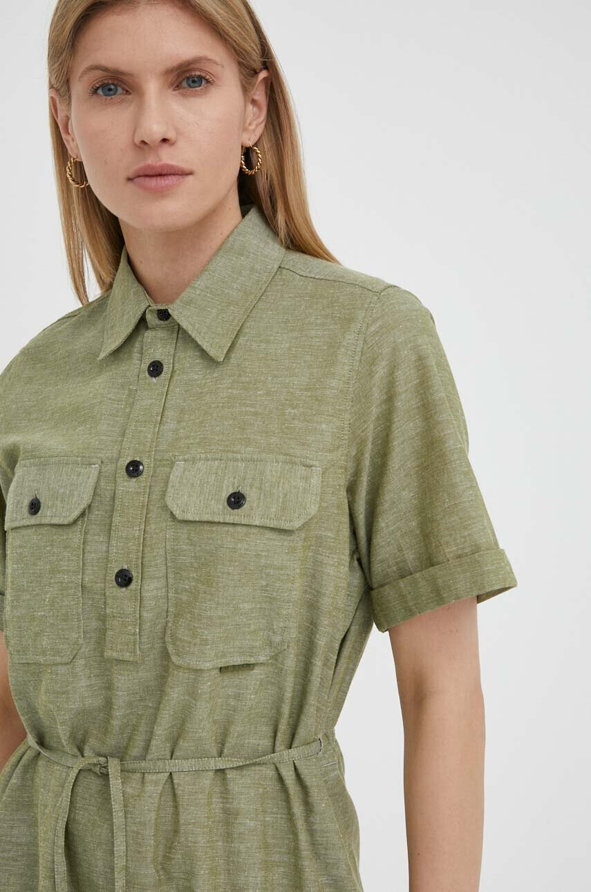 G-Star Raw Рокля с лен в зелено къс модел разкроен модел - Pepit.bg
