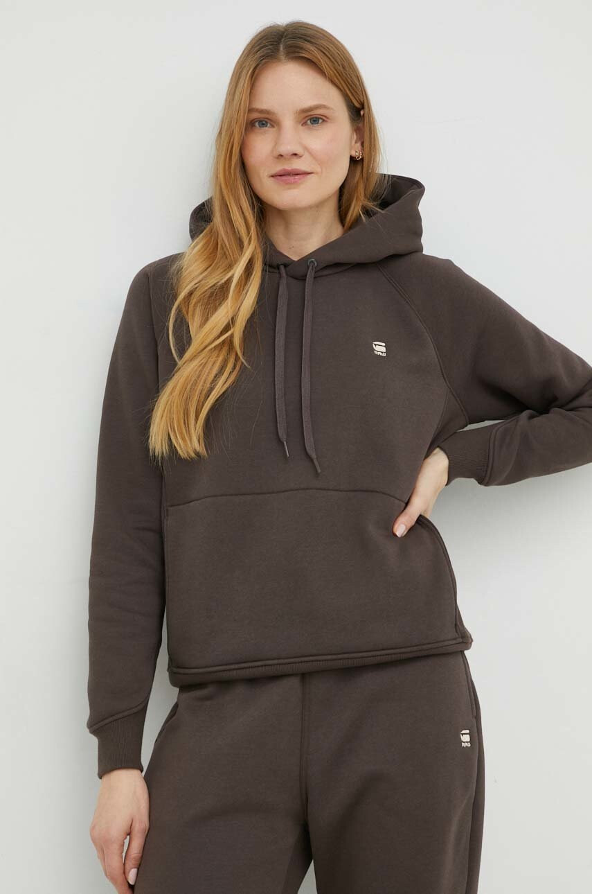 G-Star Raw Суичър в кафяво с качулка с изчистен дизайн - Pepit.bg