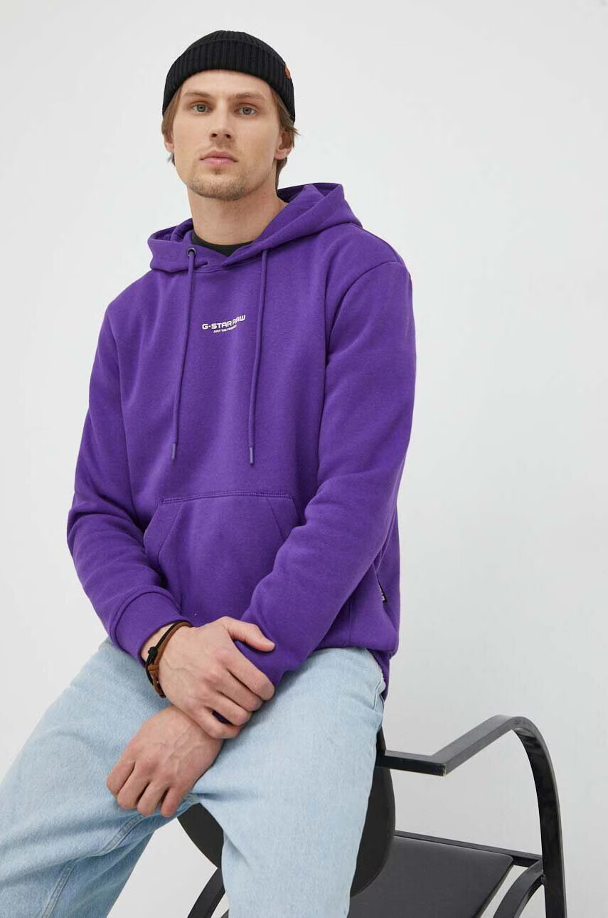 G-Star Raw Суичър В лилаво с качулка с принт - Pepit.bg