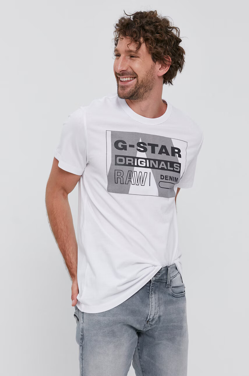G-Star Raw Тениска мъжка в бяло с принт - Pepit.bg