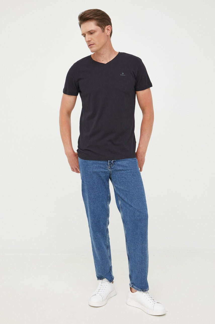 Gant Памучна тениска (2-pack) в черно с изчистен дизайн - Pepit.bg